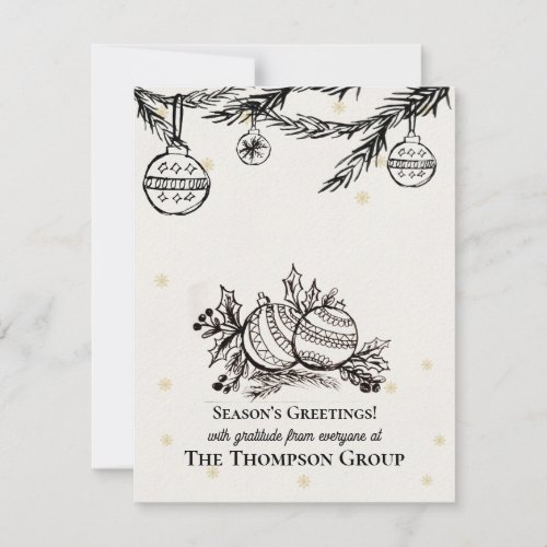 Hand Drawn Hanging Ornaments Botanical Corporate Holiday Card