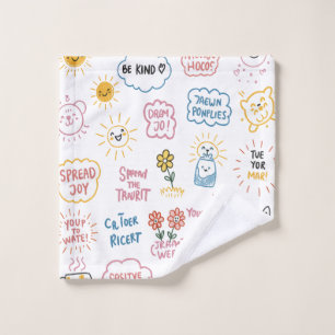 Hand-Drawn Happiness: Positive Message Doodle Art Wash Cloth