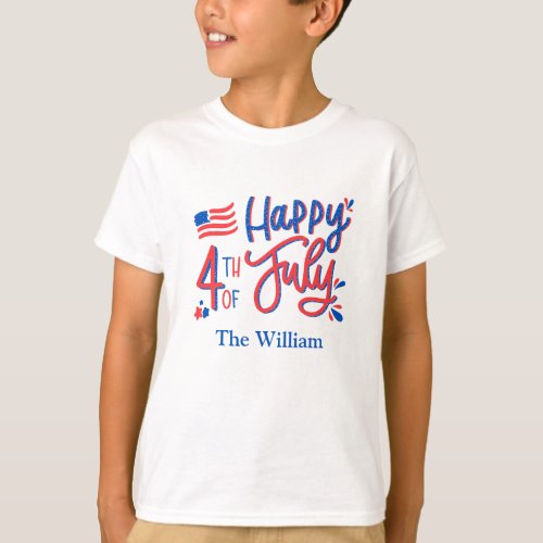 Hand Drawn Happy 4th of July Red White and Blue  T T_Shirt