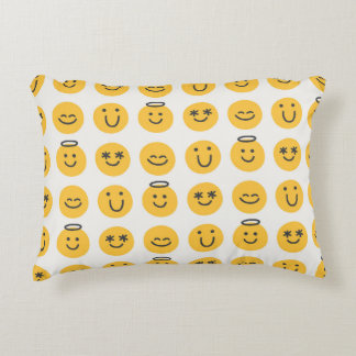 Hand Drawn Happy Emoji Pattern Accent Pillow