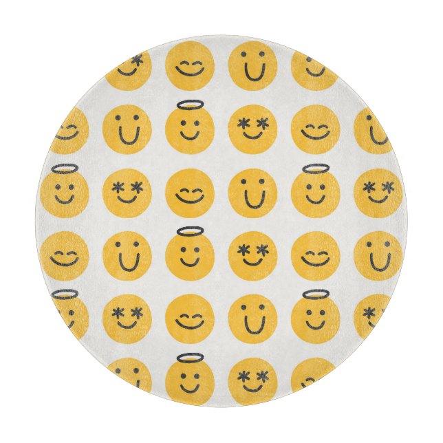 Hand Drawn Happy Emoji Pattern Cutting Board (Front)