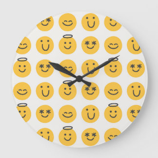 Hand Drawn Happy Emoji Pattern Large Clock