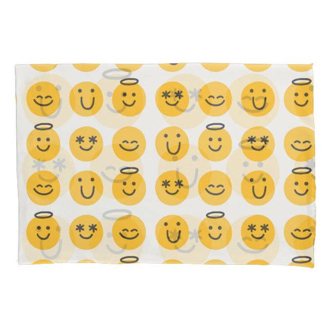 Hand Drawn Happy Emoji Pattern Pillow Case (Front)