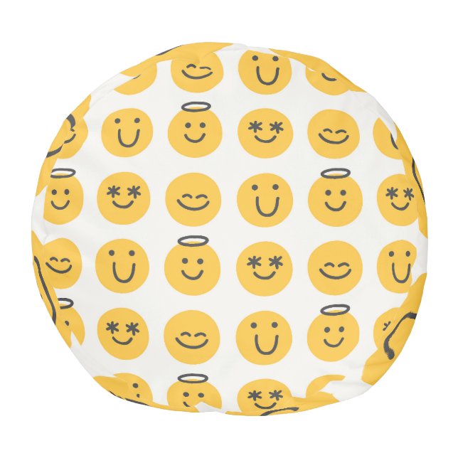 Hand Drawn Happy Emoji Pattern Pouf (Bottom)