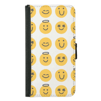 Hand Drawn Happy Emoji Pattern Samsung Galaxy S5 Wallet Case