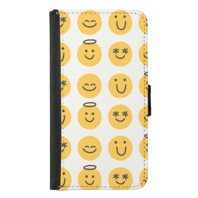 Hand Drawn Happy Emoji Pattern Samsung Galaxy Wallet Case (Front)