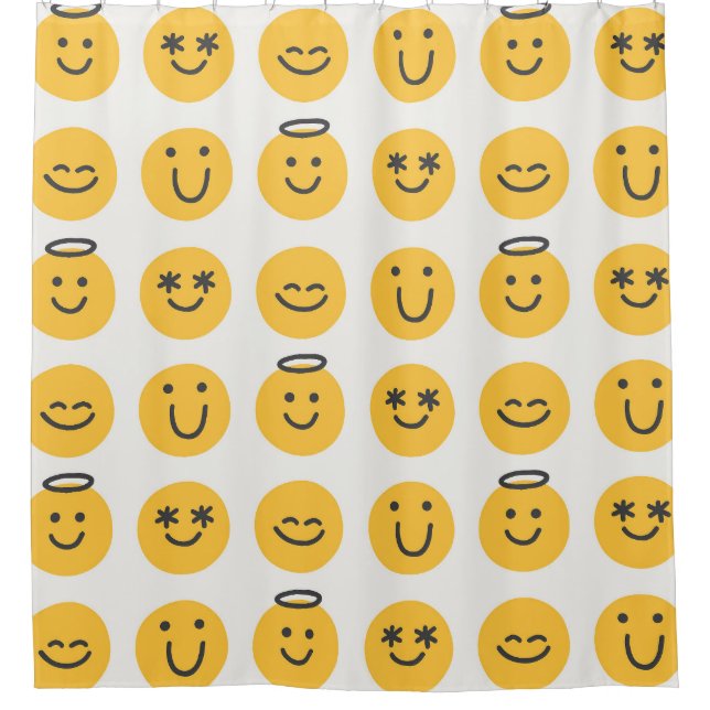 Hand Drawn Happy Emoji Pattern Shower Curtain (Front)