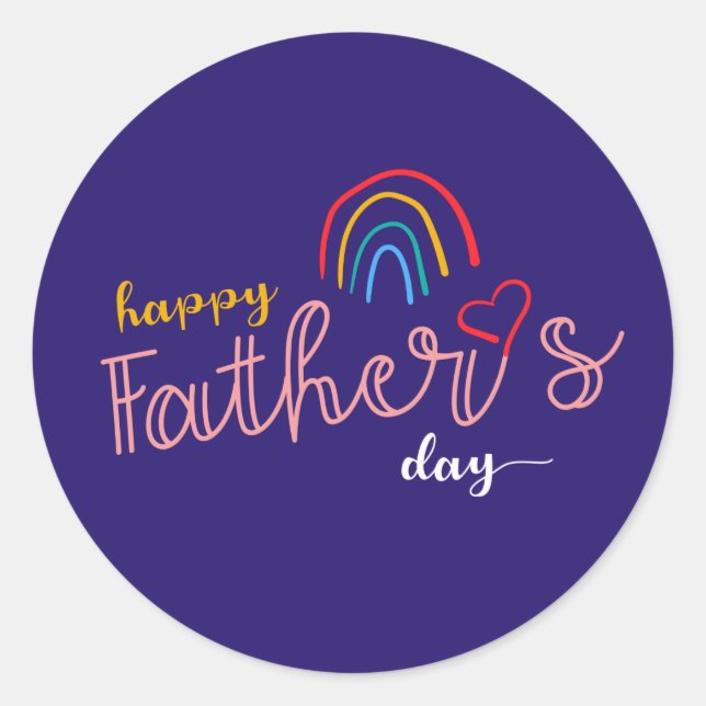 Hand-Drawn Happy Father's Day Pride Rainbow Classic Round Sticker (Front)