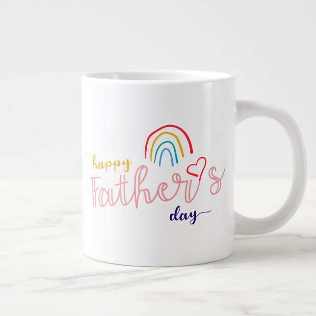 Hand-Drawn Happy Father's Day Pride Rainbow Giant Coffee Mug (Right)
