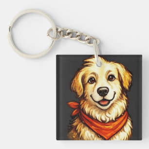 Hand-Drawn Happy Golden Dog Sweatshirt Keychain