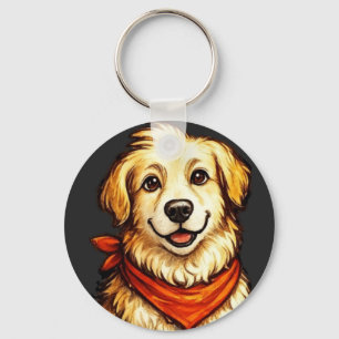Hand-Drawn Happy Golden Dog Sweatshirt Keychain