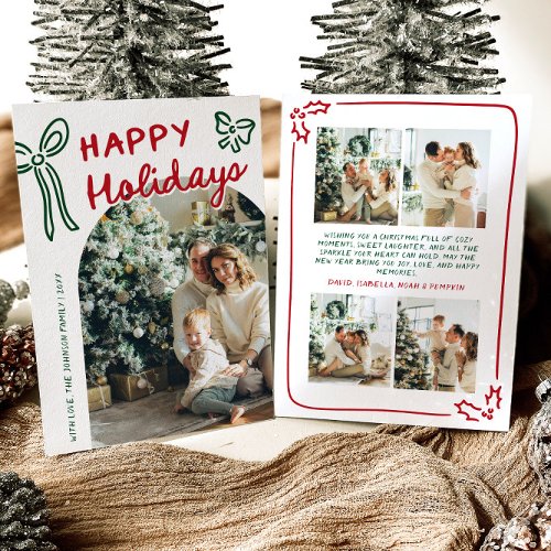 Hand Drawn Happy Holidays Arch Photo Christmas Holiday Card