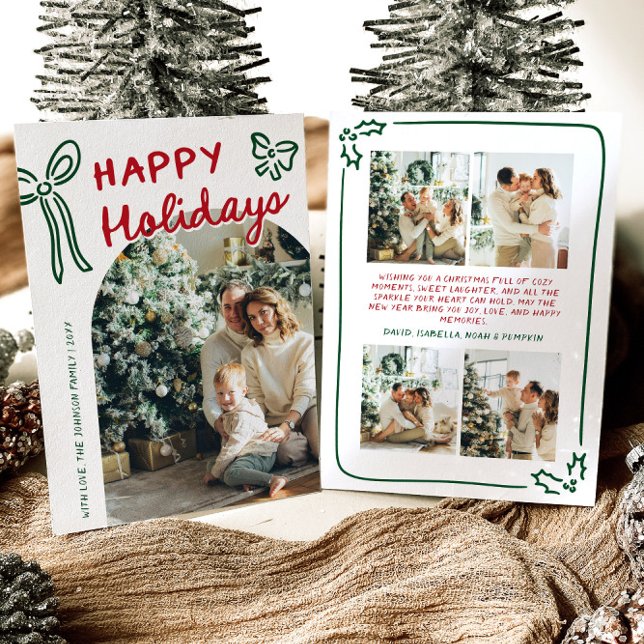 Hand Drawn Happy Holidays Arch Photo Christmas Holiday Card (Whimsical Hand Drawn Arch Photo Merry Christmas Holiday Card)