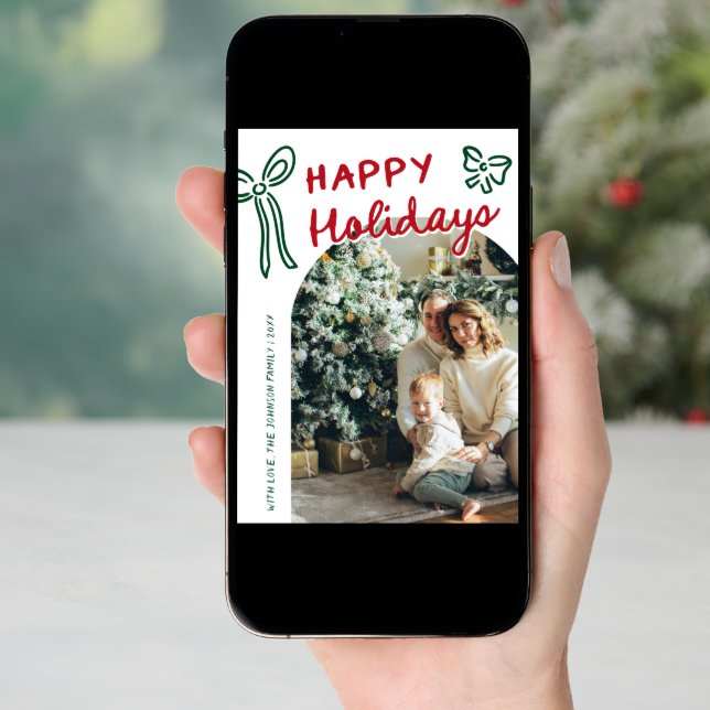 Hand Drawn Happy Holidays Arch Photo Christmas Holiday Card (Front Digital)