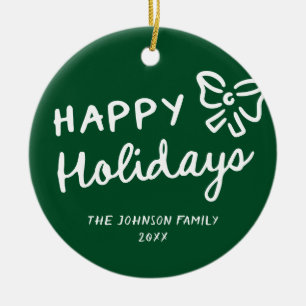 Hand Drawn Happy Holidays Photo Christmas Ceramic Ornament