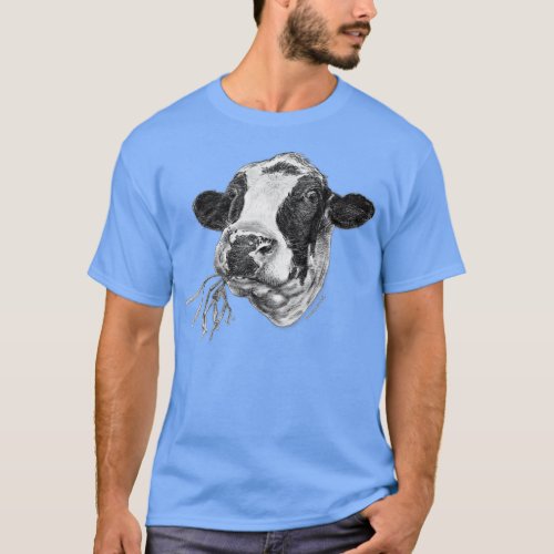 Hand_drawn Happy Holstein Friesian Dairy Cow  T_Shirt