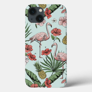 Hand-Drawn Hawaiian Flamingo Pattern iPhone 13 Case