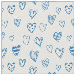 Hand drawn heart (blue) fabric