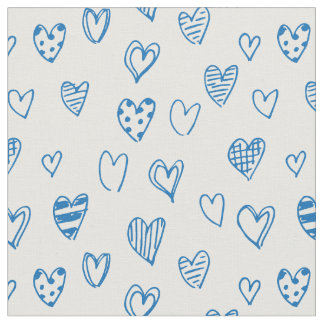 Hand drawn heart (blue) fabric