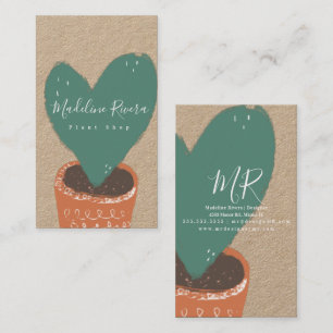 Hand Drawn Heart Cactus Plant Shop Botanical Business Card