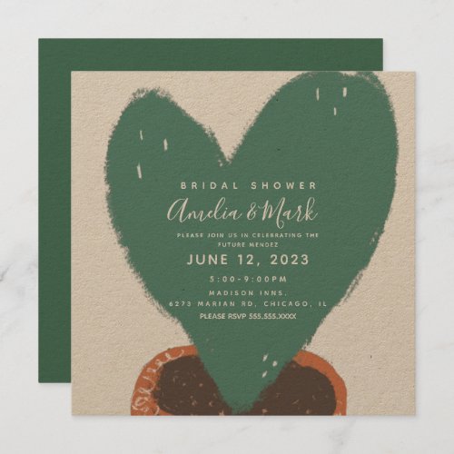 Hand Drawn Heart Cactus Potted Plant Bridal Shower Invitation