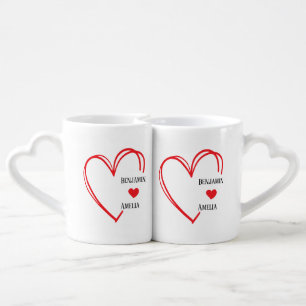 Hand Drawn Heart Couple Valentine’s Day Mugs, Coffee Mug Set