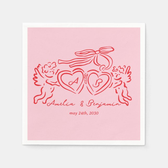 hand drawn heart couple whimsical wedding napkins (Front)