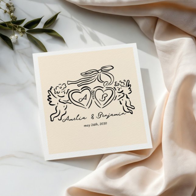 hand drawn heart couple whimsical wedding napkins (Creator Uploaded)