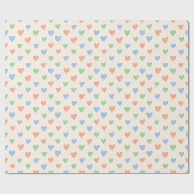 Hand Drawn Heart Doodle Pattern Wrapping Paper (Flat)