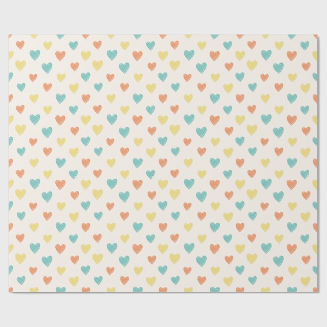 Hand Drawn Heart Doodle Pattern Wrapping Paper (Flat)