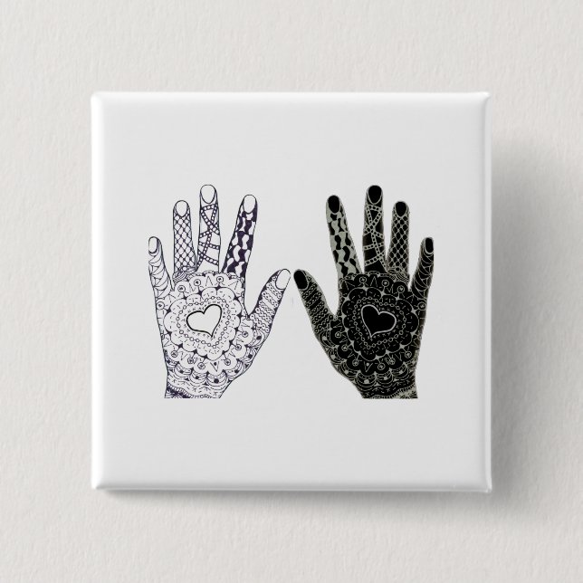 Hand Drawn Heart Doodled Hands Pinback Button (Front)