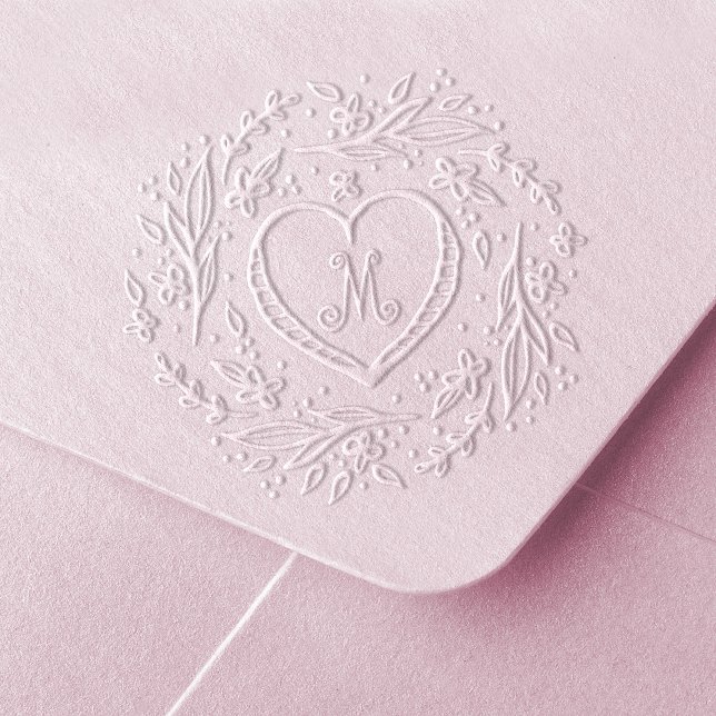 Hand-drawn Heart & Floral Wreath Custom Monogram Embosser (Creator Uploaded)