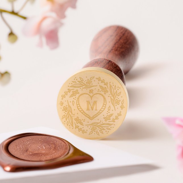 Hand-drawn Heart & Floral Wreath Custom Monogram Wax Seal Stamp (Hand-drawn Heart & Floral Wreath Custom Monogram Wax Seal Stamp)