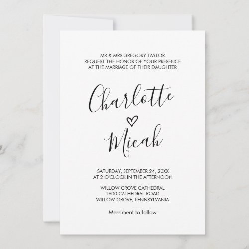 Hand Drawn Heart Formal Wedding Invitation