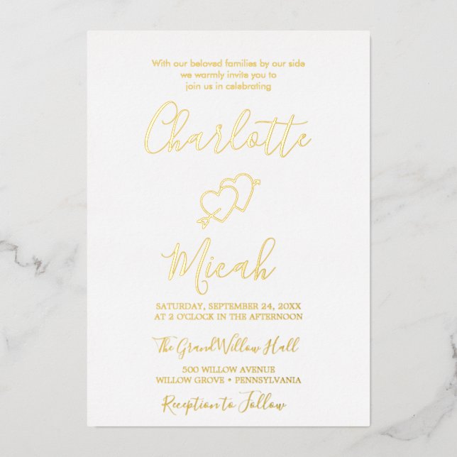 Hand-Drawn Heart | Gold Foil Wedding Invitation Foil Invitation (Front)
