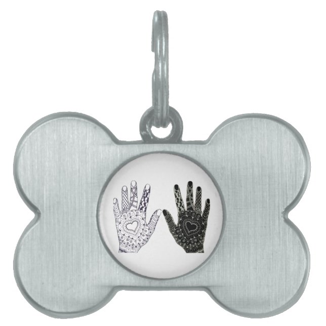 Hand Drawn Heart Hands Pet Name Tag (Front)