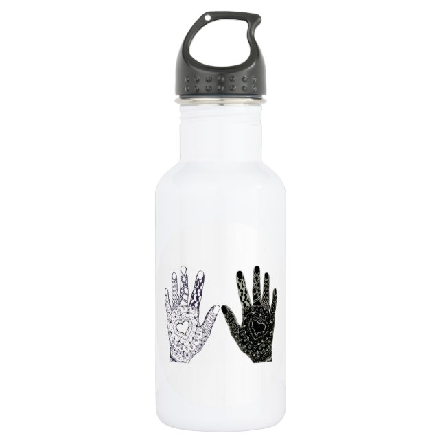 Hand Drawn Heart Hands Water Bottle (Front)