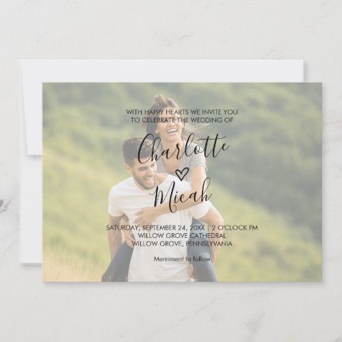 Hand Drawn Heart  Horizontal Photo Wedding Invitation