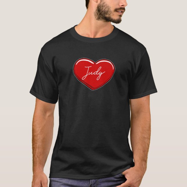 Hand Drawn Heart Judy - First Name Hearts I Love J T-Shirt (Front)