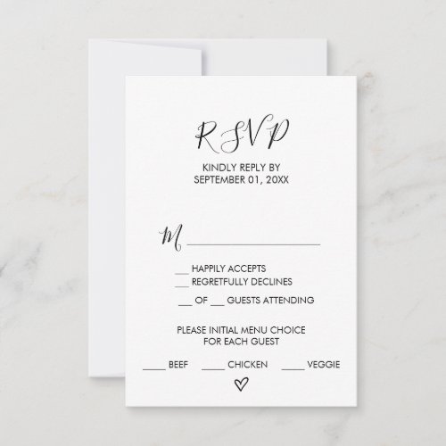 Hand Drawn Heart Menu Choice RSVP Card