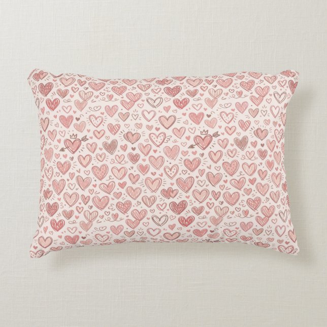 Hand-Drawn Heart Pattern Accent Pillow (Front)