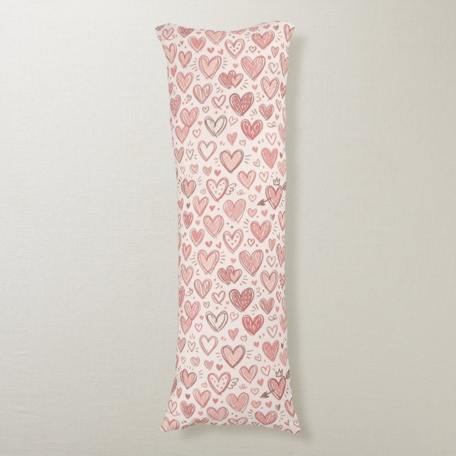 Hand-Drawn Heart Pattern Body Pillow (Front Vertical)