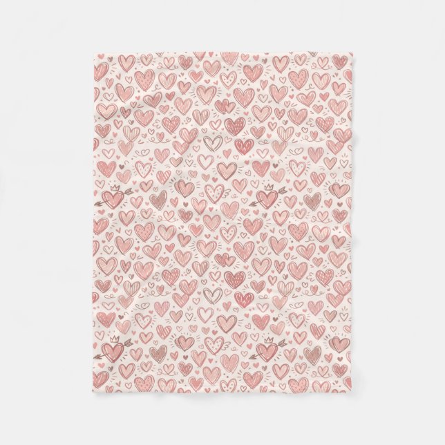 Hand-Drawn Heart Pattern Fleece Blanket (Front)