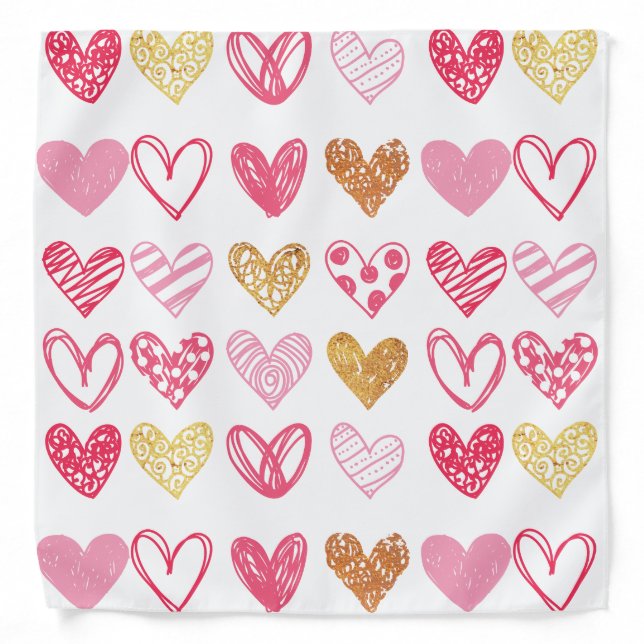 Hand Drawn Heart Pattern ID470 Bandana (Front)