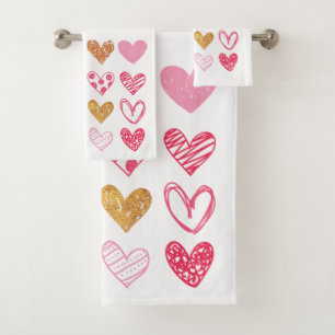 Hand Drawn Heart Pattern ID470 Bath Towel Set