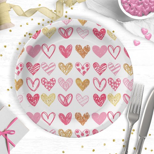 Hand Drawn Heart Pattern ID470 Paper Plates