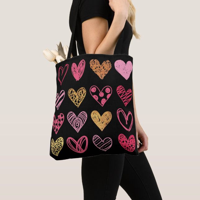 Hand Drawn Heart Pattern ID470 Tote Bag (Close Up)