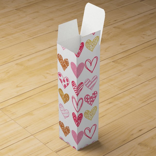 Hand Drawn Heart Pattern ID470 Wine Gift Box (Opened)
