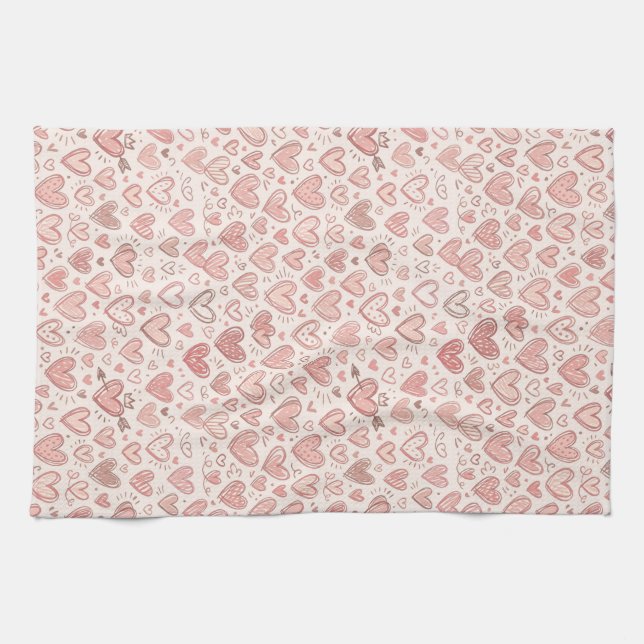 Hand-Drawn Heart Pattern Kitchen Towel (Horizontal)
