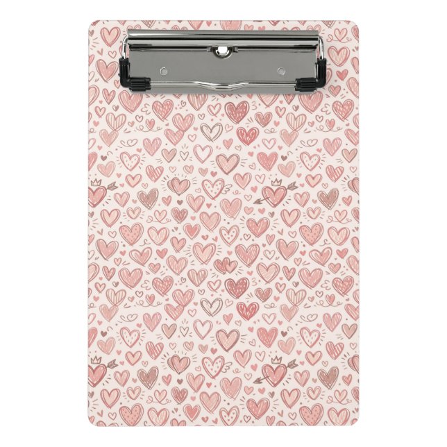 Hand-Drawn Heart Pattern Mini Clipboard (Front)